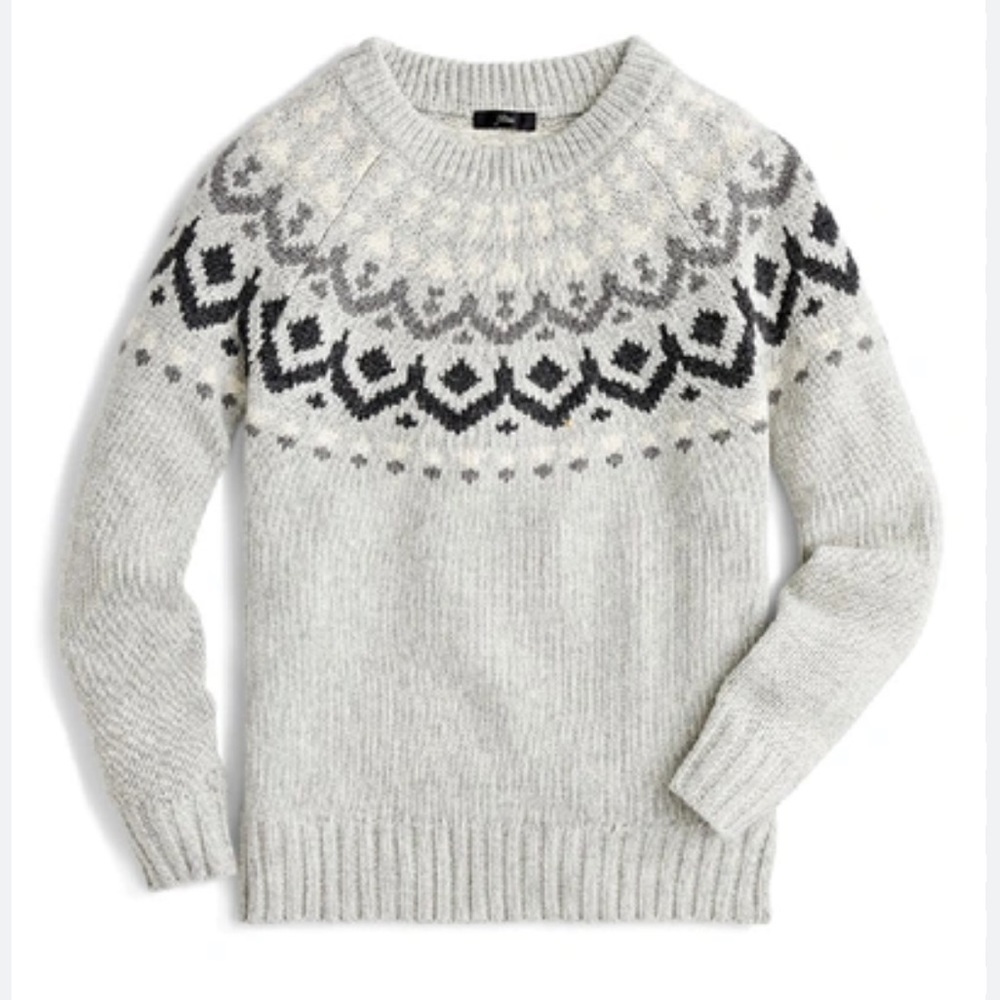 J. Crew Fair Isle merino wool blend gray sweater. Size XXS. Worn once